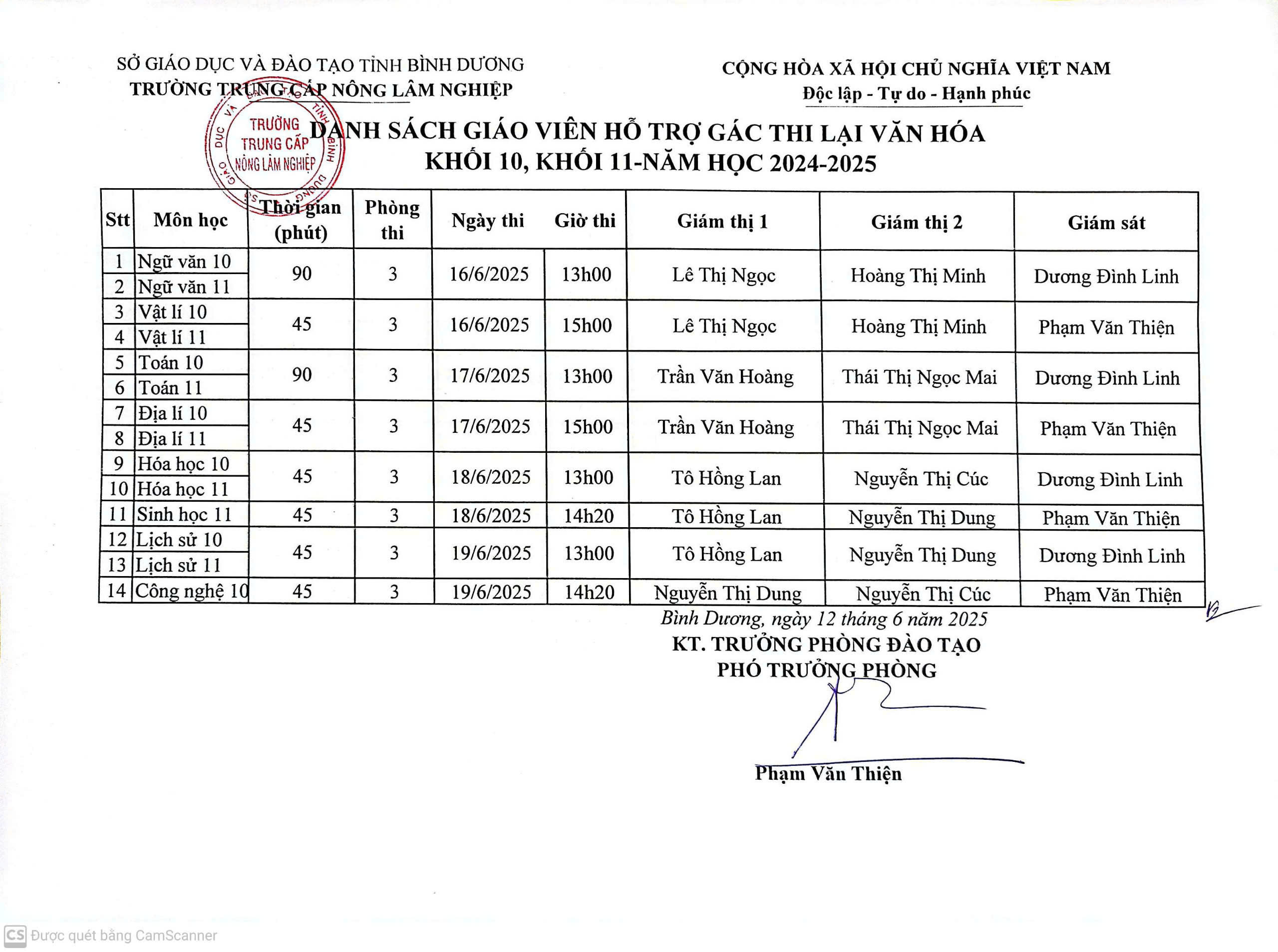 Lịch thi lại văn hóa khối 10, khối 11 ngày 16-19/6/2025